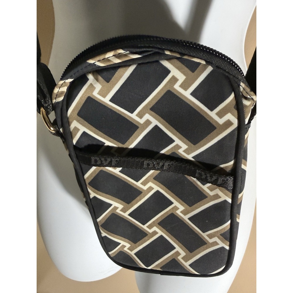 Diane von Furstenberg Geometric Small Crossbody Black Beige Green w Gold